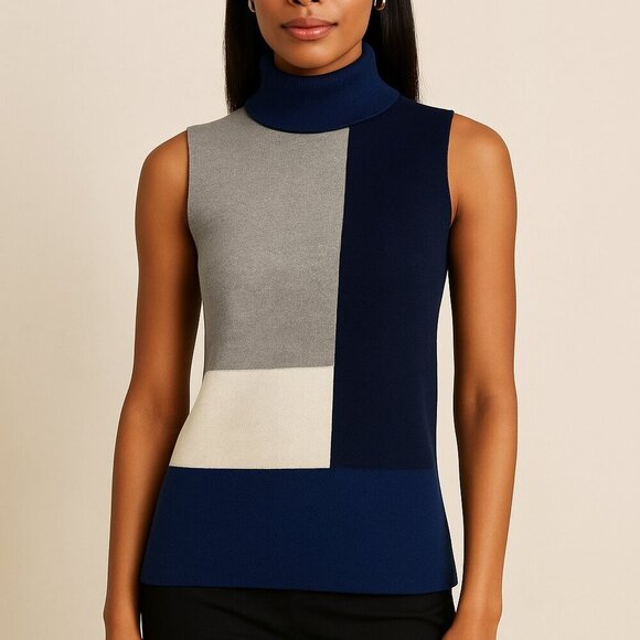 St. John Sweaters - St. John Knit Wool Blend Colorblock Sleeveless Cowl Neck Sweater Top Size M